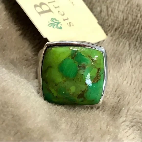 BARSE Green Turquoise Sterling Silver Statement Ring Sz 9.5 or 10